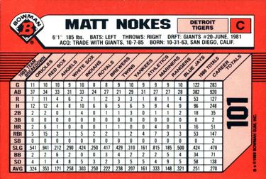 1989 Bowman - Collector's Edition (Tiffany) #101 Matt Nokes Back