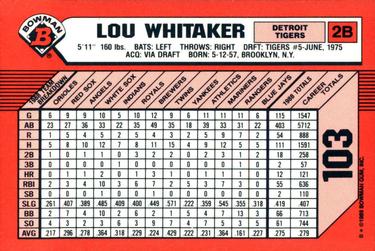 1989 Bowman - Collector's Edition (Tiffany) #103 Lou Whitaker Back