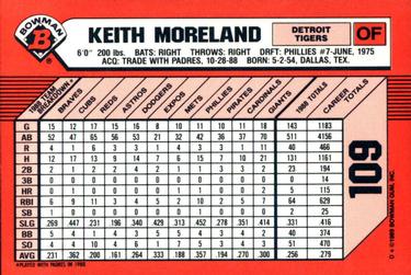 1989 Bowman - Collector's Edition (Tiffany) #109 Keith Moreland Back