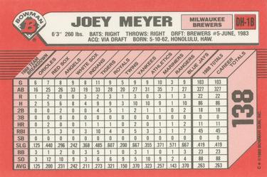 1989 Bowman - Collector's Edition (Tiffany) #138 Joey Meyer Back