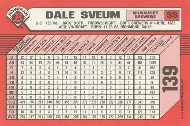 1989 Bowman - Collector's Edition (Tiffany) #139 Dale Sveum Back