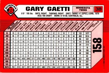 1989 Bowman - Collector's Edition (Tiffany) #158 Gary Gaetti Back