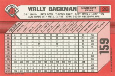 1989 Bowman - Collector's Edition (Tiffany) #159 Wally Backman Back