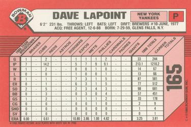 1989 Bowman - Collector's Edition (Tiffany) #165 Dave LaPoint Back