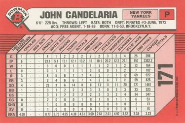 1989 Bowman - Collector's Edition (Tiffany) #171 John Candelaria Back