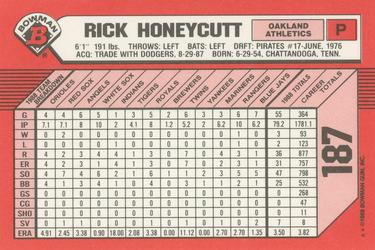 1989 Bowman - Collector's Edition (Tiffany) #187 Rick Honeycutt Back