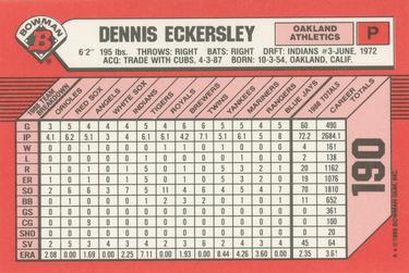 1989 Bowman - Collector's Edition (Tiffany) #190 Dennis Eckersley Back