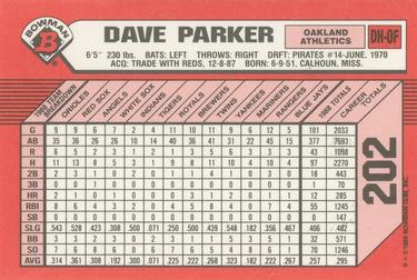 1989 Bowman - Collector's Edition (Tiffany) #202 Dave Parker Back