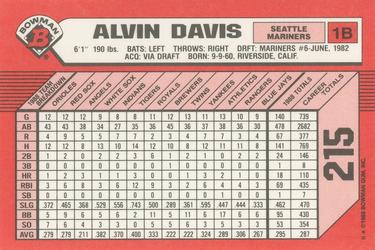 1989 Bowman - Collector's Edition (Tiffany) #215 Alvin Davis Back