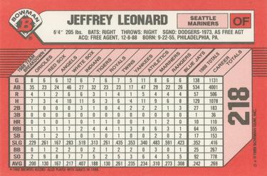 1989 Bowman - Collector's Edition (Tiffany) #218 Jeffrey Leonard Back