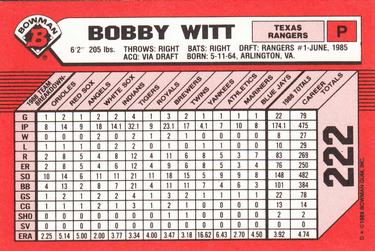 1989 Bowman - Collector's Edition (Tiffany) #222 Bobby Witt Back