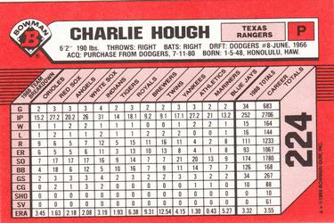 1989 Bowman - Collector's Edition (Tiffany) #224 Charlie Hough Back