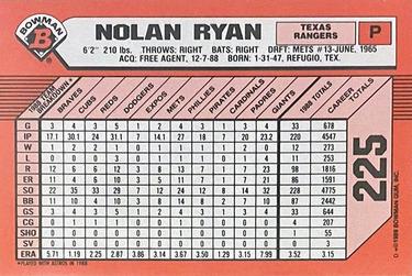 1989 Bowman - Collector's Edition (Tiffany) #225 Nolan Ryan Back