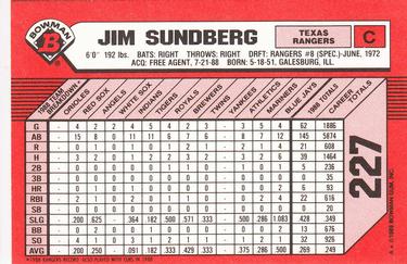 1989 Bowman - Collector's Edition (Tiffany) #227 Jim Sundberg Back