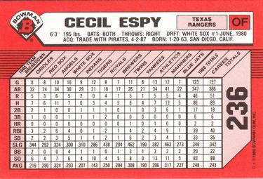 1989 Bowman - Collector's Edition (Tiffany) #236 Cecil Espy Back