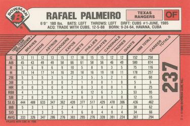 1989 Bowman - Collector's Edition (Tiffany) #237 Rafael Palmeiro Back
