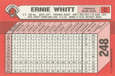 1989 Bowman - Collector's Edition (Tiffany) #248 Ernie Whitt Back