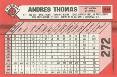 1989 Bowman - Collector's Edition (Tiffany) #272 Andres Thomas Back