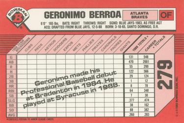 1989 Bowman - Collector's Edition (Tiffany) #279 Geronimo Berroa Back