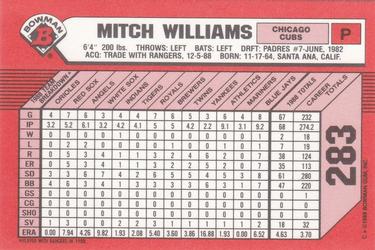 1989 Bowman - Collector's Edition (Tiffany) #283 Mitch Williams Back