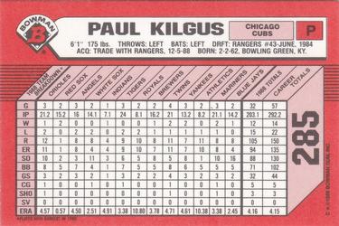 1989 Bowman - Collector's Edition (Tiffany) #285 Paul Kilgus Back
