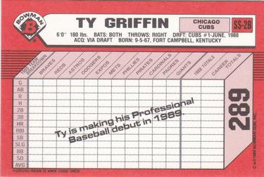 1989 Bowman - Collector's Edition (Tiffany) #289 Ty Griffin Back