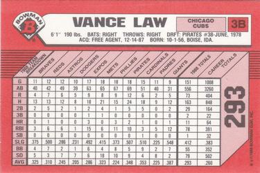 1989 Bowman - Collector's Edition (Tiffany) #293 Vance Law Back