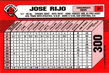 1989 Bowman - Collector's Edition (Tiffany) #300 Jose Rijo Back