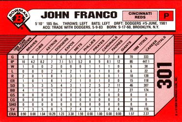 1989 Bowman - Collector's Edition (Tiffany) #301 John Franco Back