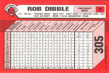 1989 Bowman - Collector's Edition (Tiffany) #305 Rob Dibble Back