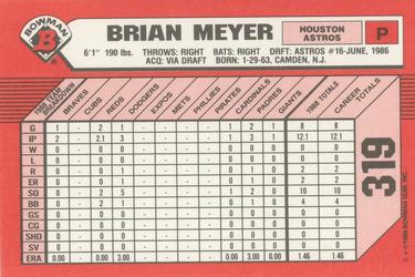 1989 Bowman - Collector's Edition (Tiffany) #319 Brian Meyer Back