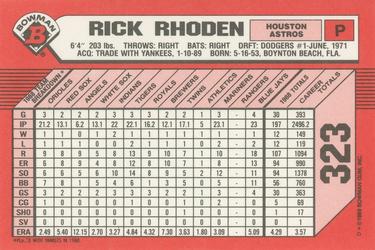 1989 Bowman - Collector's Edition (Tiffany) #323 Rick Rhoden Back