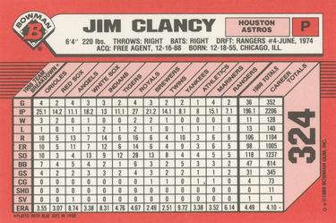 1989 Bowman - Collector's Edition (Tiffany) #324 Jim Clancy Back