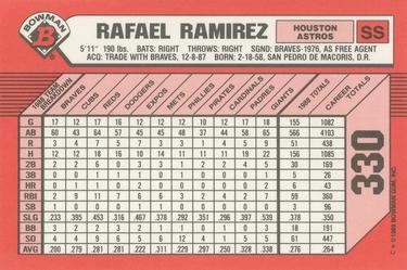 1989 Bowman - Collector's Edition (Tiffany) #330 Rafael Ramirez Back