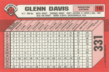 1989 Bowman - Collector's Edition (Tiffany) #331 Glenn Davis Back