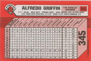 1989 Bowman - Collector's Edition (Tiffany) #345 Alfredo Griffin Back