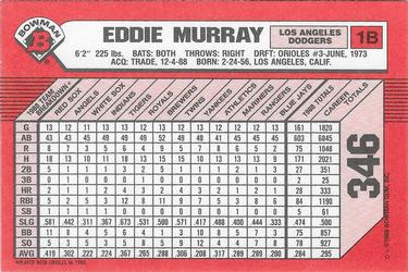 1989 Bowman - Collector's Edition (Tiffany) #346 Eddie Murray Back