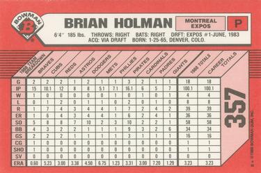 1989 Bowman - Collector's Edition (Tiffany) #357 Brian Holman Back
