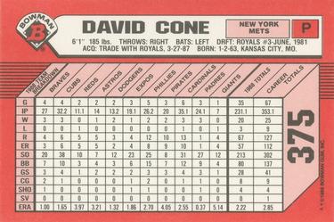 1989 Bowman - Collector's Edition (Tiffany) #375 David Cone Back
