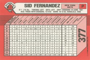 1989 Bowman - Collector's Edition (Tiffany) #377 Sid Fernandez Back