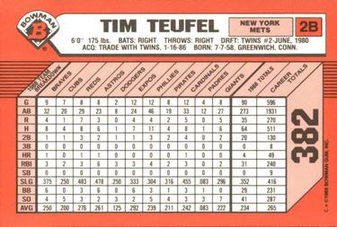 1989 Bowman - Collector's Edition (Tiffany) #382 Tim Teufel Back