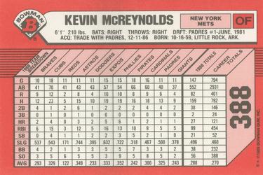 1989 Bowman - Collector's Edition (Tiffany) #388 Kevin McReynolds Back
