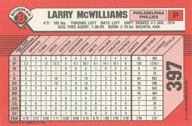 1989 Bowman - Collector's Edition (Tiffany) #397 Larry McWilliams Back