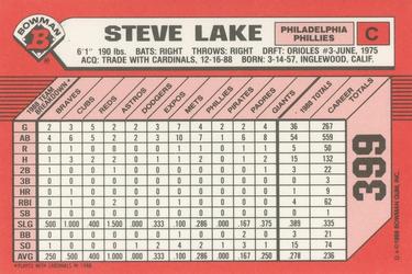 1989 Bowman - Collector's Edition (Tiffany) #399 Steve Lake Back