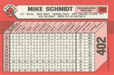 1989 Bowman - Collector's Edition (Tiffany) #402 Mike Schmidt Back