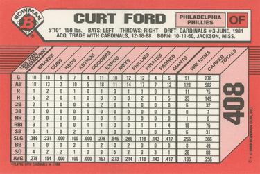 1989 Bowman - Collector's Edition (Tiffany) #408 Curt Ford Back