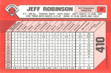 1989 Bowman - Collector's Edition (Tiffany) #410 Jeff Robinson Back