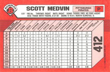 1989 Bowman - Collector's Edition (Tiffany) #412 Scott Medvin Back