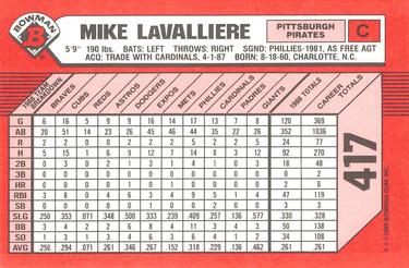 1989 Bowman - Collector's Edition (Tiffany) #417 Mike LaValliere Back