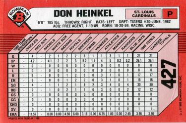 1989 Bowman - Collector's Edition (Tiffany) #427 Don Heinkel Back